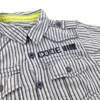 'Digitize Code' Blue & White Striped Cotton Shirt - Boys 4-5 Years