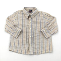 Light Brown Retro Striped Cotton Shirt - Boys 9-12 Months