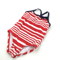 Red, White & Navy Swimming Costume - Girls 9-12 Months