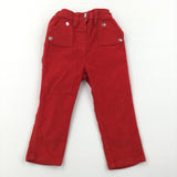 Sparkly Red Corduroy Trousers with Adjustable Waistband - Girls 9-12 Months