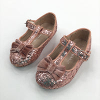 Bows Pink Glittery Party Shoes - Girls Size 5