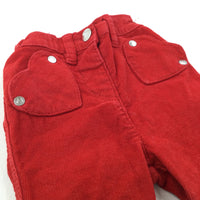 Sparkly Red Corduroy Trousers with Adjustable Waistband - Girls 9-12 Months