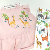 **NEW** Giraffes & Palm Trees Pink Tunic Top & Colourful Animals White Leggings Set - Girls 0-3 Months