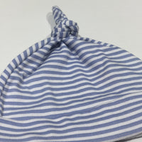 Blue & White Striped Knotted Jersey Hat - Boys Newborn