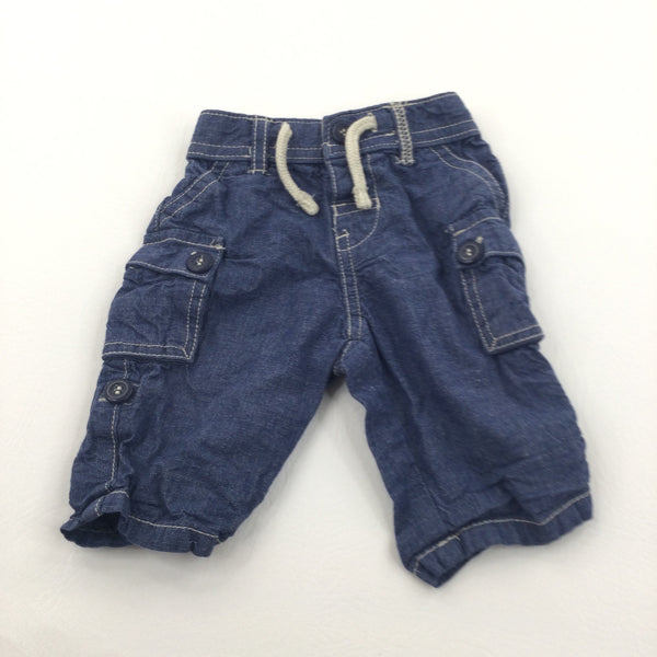 Dark Blue Denim Effect Lightweight Cotton Trousers - Boys 0-3 Months