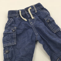 Dark Blue Denim Effect Lightweight Cotton Trousers - Boys 0-3 Months