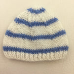 White & Blue Stripe Knitted Hat - Boys Tiny Baby