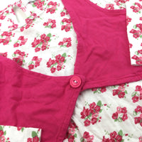 Waistcoat Look Pink & White Flowers Long Sleeve Top - Girls 18-24 Months
