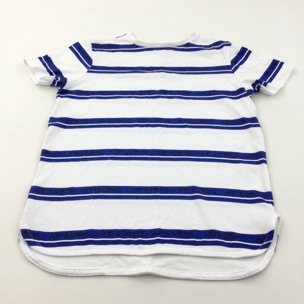 'Awesome' Blue & White Striped T-Shirt - Boys 9-10 Years