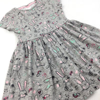 Bunnies Grey Short Sleeve Dress - Girls 3-4 Years