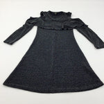 Sparkly Black & Silver Polyester Party Dress - Girls 10 Years