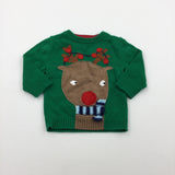 Reindeer Appliqued Green Knitted Jumper - Boys 6-9 Months - Christmas