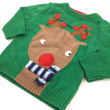 Reindeer Appliqued Green Knitted Jumper - Boys 6-9 Months - Christmas