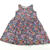 Colourful Flowers Dark Navy Lightweight Jersey Dress - Girls 4-6 Years