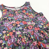 Colourful Flowers Dark Navy Lightweight Jersey Dress - Girls 4-6 Years