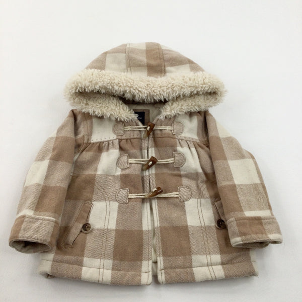 Light Brown Checked Winter Coat - Girls 3 Years