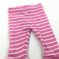 Pink & White Striped Lightweight Jersey Trousers - Girls 0-3 Months