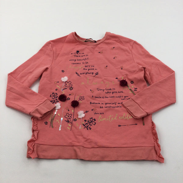'Happy, Always…' Coral Pink Lightweight Sweatshirt - Girls 9-10 Years