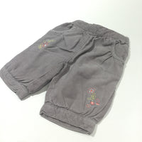Flower Embroidered Mushroom Corduroy Lined Trousers - Girls Newborn