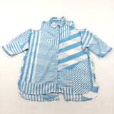 Blue & White Patterned Cold Shoulder Shirt Dress - Girls 9-10 Years