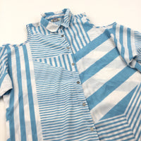 Blue & White Patterned Cold Shoulder Shirt Dress - Girls 9-10 Years