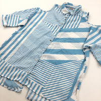 Blue & White Patterned Cold Shoulder Shirt Dress - Girls 9-10 Years