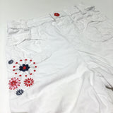 Flowers Embroidered White Cotton Cropped Trousers - Girls 6-9 Months