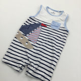 Sailing Boat Appliqued Navy & White Jersey Romper - Boys 3-6 Months