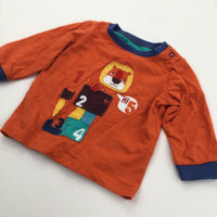 Lion Appliqued Navy & Orange Long Sleeve Top - Boys 3-6 Months