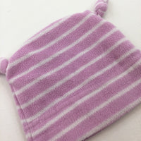 Pink & White Stripe Fleece Hat - Girls 0-3 Months