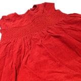 Embroidered Red Corduroy Party Dress with Net Underskirts - Girls 6-9 Months