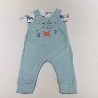 **NEW** 'Nipping To The Beach' Crab Blue Jersey Dungarees & Sea Creatures White Short Sleeve Bodysuit Set - Boys 3-6 Months