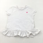 Flowers Embroidered White T-Shirt with Frilly Hem - Girls 5-6 Years