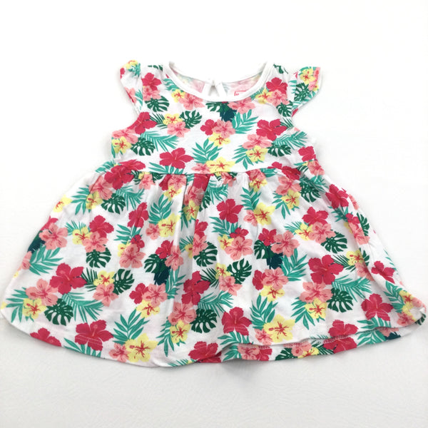 Colourful Flowers White Jersey Dress - Girls 3-6 Months