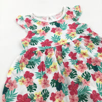 Colourful Flowers White Jersey Dress - Girls 3-6 Months