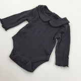 Ribbed Charcoal Grey Long Sleeve Bodysuit with Frilly Collar - Girls Tiny Baby