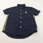 Embroidered Motif Navy Cotton Shirt with Colourful Seams - Boys 6 Years