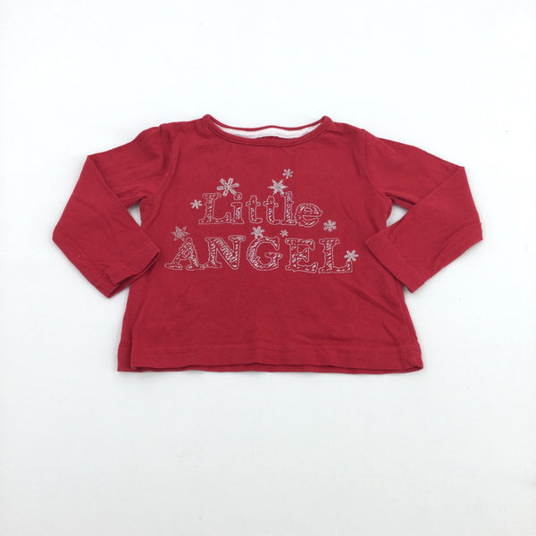 'Little Angel' Snowflakes Silver & Red Top - Girls 9-12 Months - Christmas