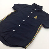 Embroidered Motif Navy Cotton Shirt with Colourful Seams - Boys 6 Years