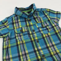 Blue, Yellow & Navy Checked Cotton Shirt - Boys 9-12 Months
