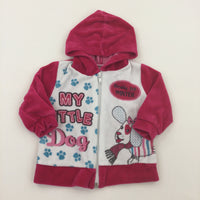 Dog Pink & White Zip Up Hoodie - Girls 3-6 Months