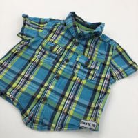 Blue, Yellow & Navy Checked Cotton Shirt - Boys 9-12 Months