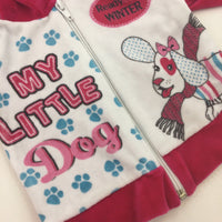 Dog Pink & White Zip Up Hoodie - Girls 3-6 Months