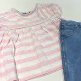 **NEW** Pink & White Striped Dress & Light Blue Denim Effect Jeggings Set - Girls 6-9 Months