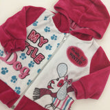 Dog Pink & White Zip Up Hoodie - Girls 3-6 Months