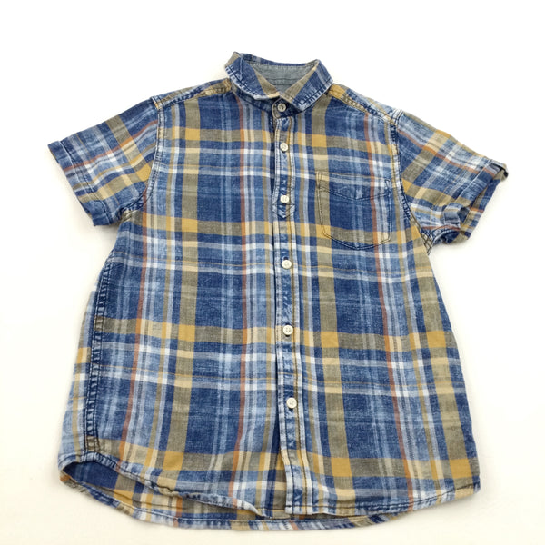 Blue & Yellow Checked Short Sleeved Shirt  - Boys 8 Years