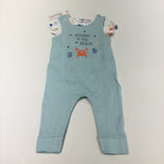 **NEW** 'Nipping To The Beach' Crab Blue Jersey Dungarees & Sea Creatures White Short Sleeve Bodysuit Set - Boys 6-9 Months