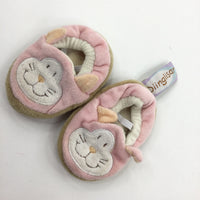 Cat Faces Pink Fleece Slippers - Girls 3-6 Months