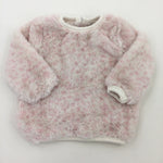 Fluffy Leopard Print Pink & White Jumper - Girls 3-6 Months