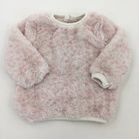 Fluffy Leopard Print Pink & White Jumper - Girls 3-6 Months